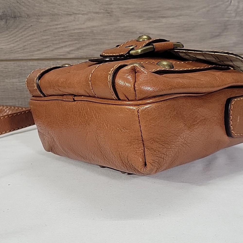 Frye Studded Brown Leather Buckle Crossbody Shoulder Bag Purse Handbag - Picture 8 of 16